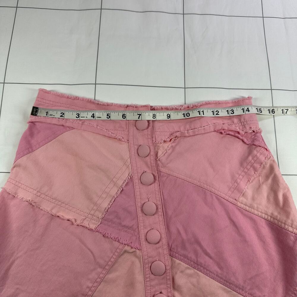 LoveShackFancy Cayde Skirt Womens 6 Pink Mini Raw Edge Cotton Colorblock Patch - Picture 8 of 10